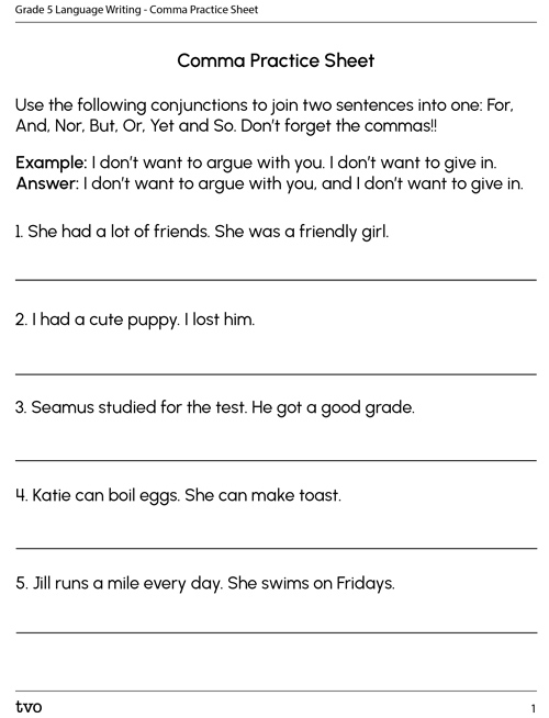 Comma practice sheet