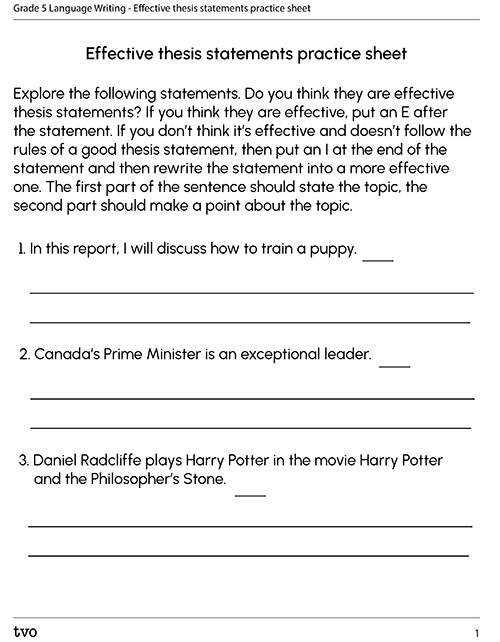 Effective thesis statements practice sheet