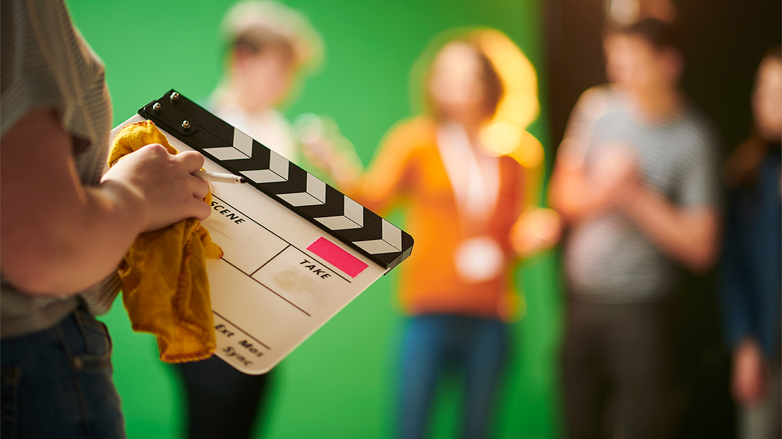 Close up of film clap board