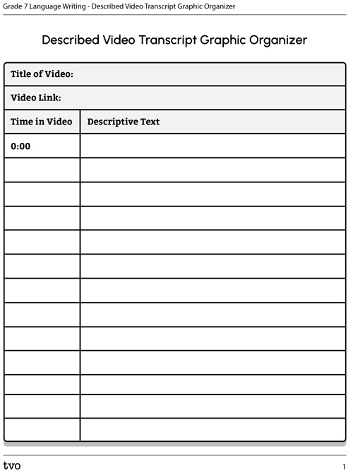 Described Video Transcript Graphic Organizer