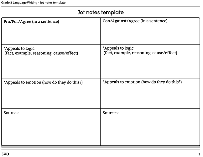 Jot notes template