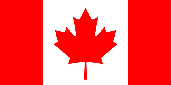 Flag of Canada Flag has 2 red vertical stripes on sides, and a red maple leaf in the middle with white background.