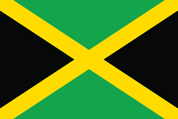 Flag of Jamaica Flag split into 4 triangles by diagonal gold cross; green triangles top/bottom, black for left/right