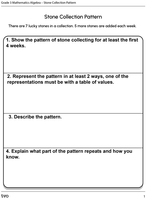 Grade 3 Mathematics Algebra – Stone Collection Pattern