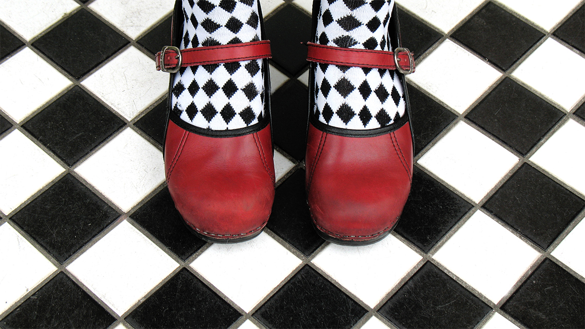 Black and white square checkered tiles.