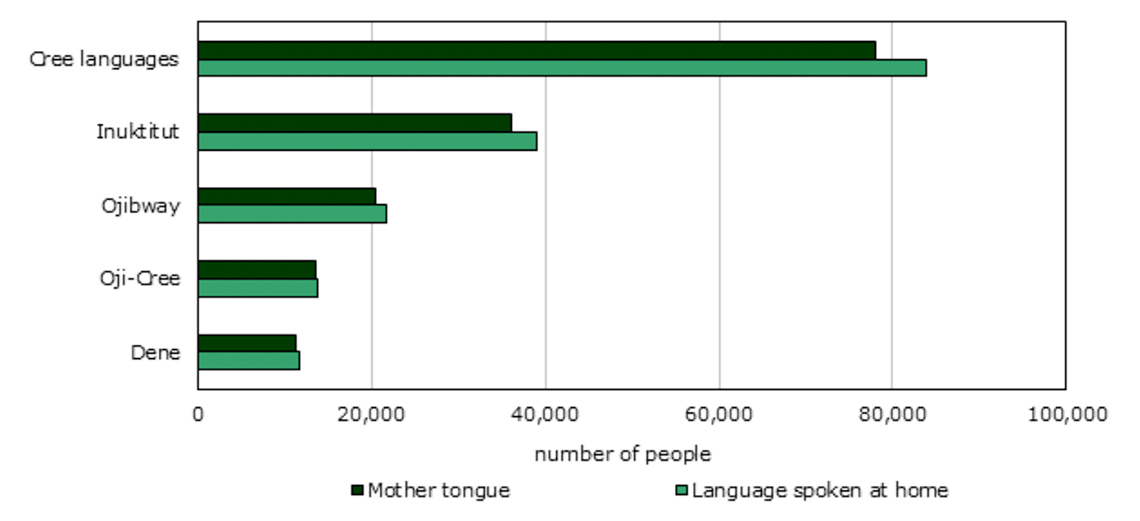 This is a graph that shows the indigenous languages that are most reported in 2016.