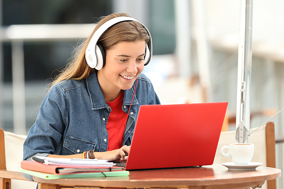 Student using a laptop