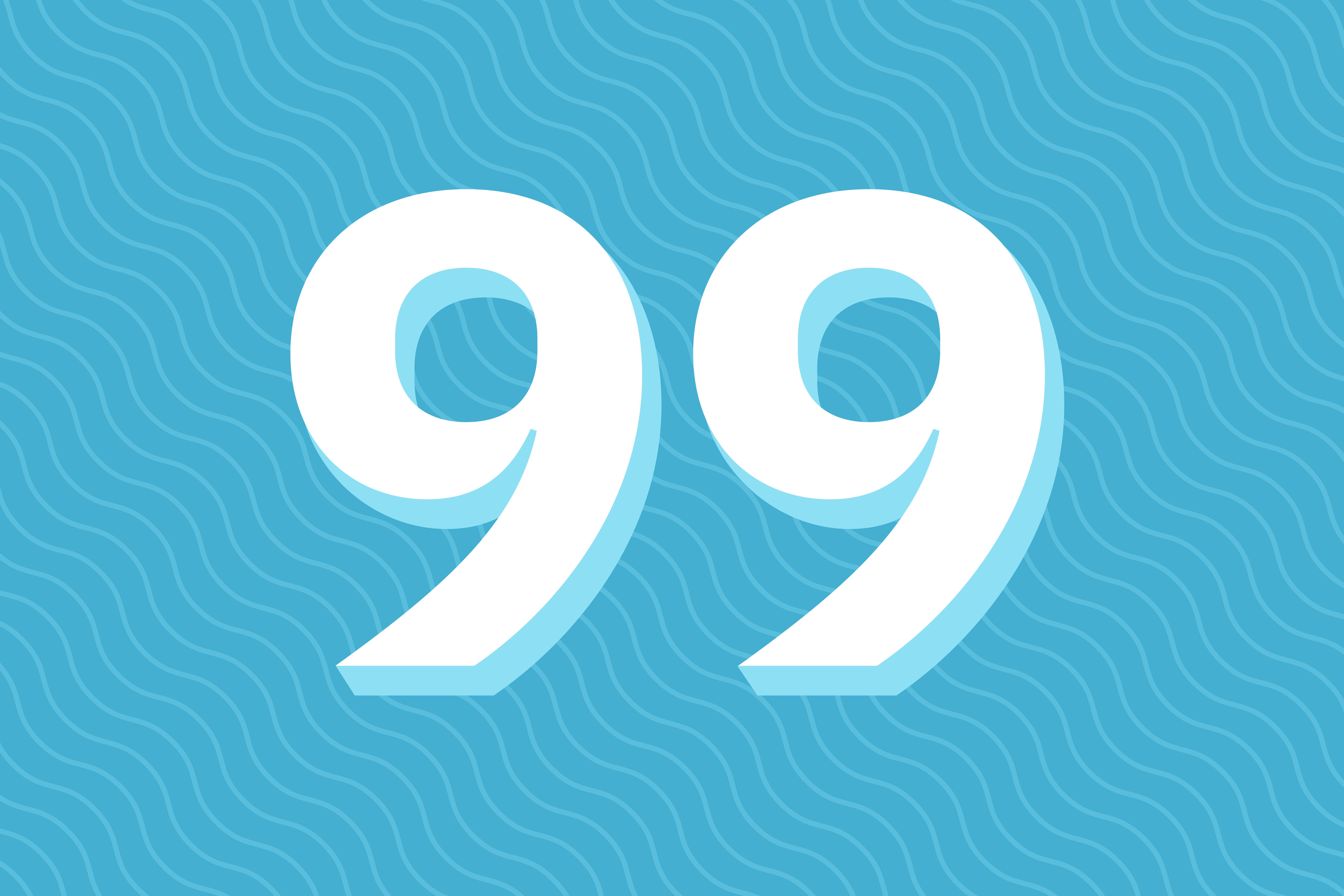 The number ninety-nine on a placard.