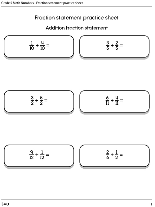 Fraction statement practice sheet