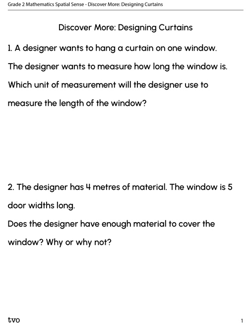 Grade 2 Mathematics Spatial Sense–Discover More: Designing Curtains