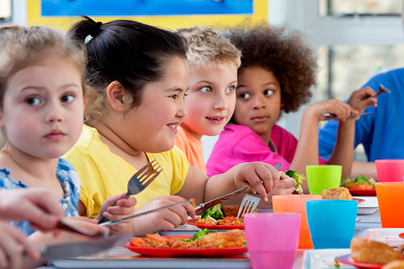 Children eating during their lunch break at school.