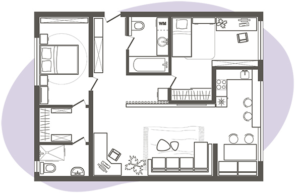 Floor plans of a house in top view.