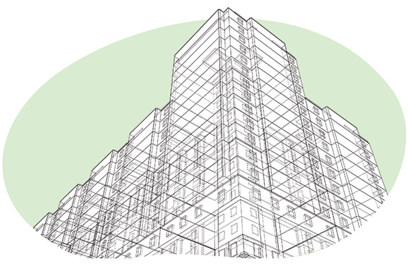 Side view of a building plan.
