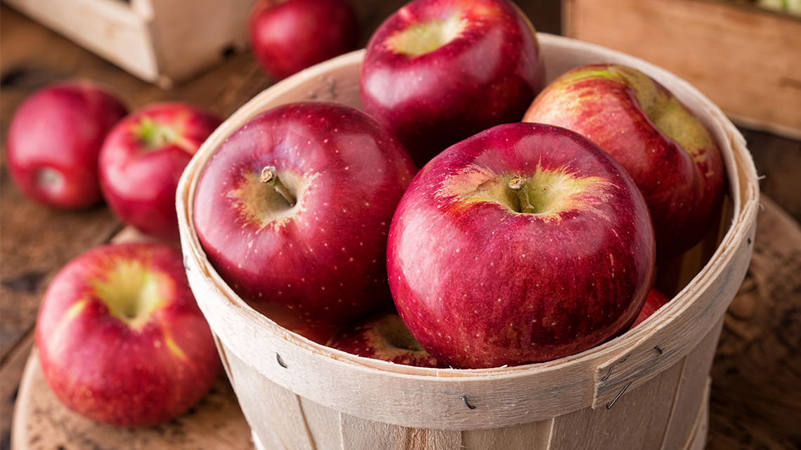 A small basket or bushel of apples.