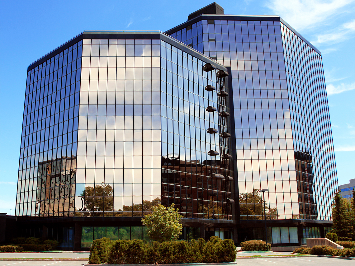 Geometric building with multiple faces.