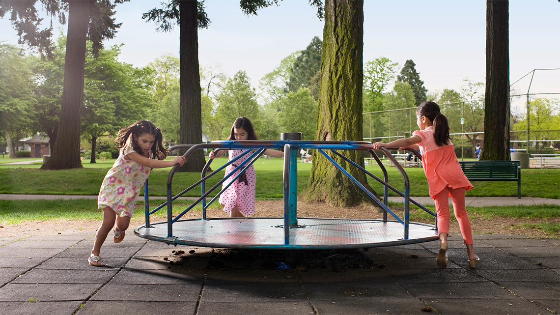 A merry-go-round on a playground