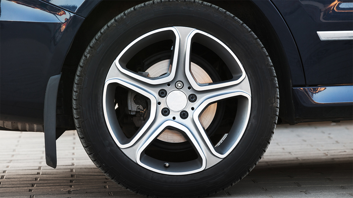 A wheel on a car