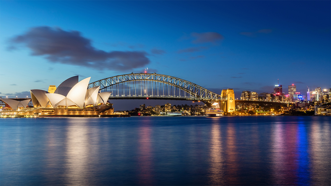 Sydney Harbour Bridge in the evening.