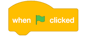 A yellow block that says when, then has a picture of a green flag, and then says clicked.