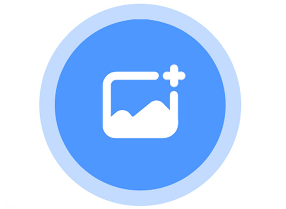 A circle icon with a landscape and a plus sign