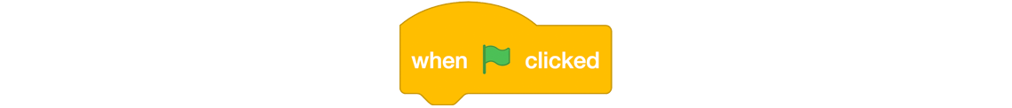 A yellow block that says when, then has a picture of a green flag, and then says clicked.