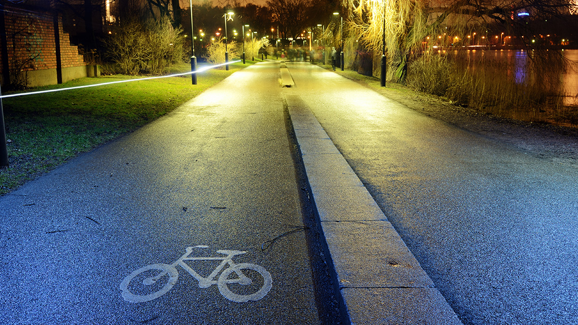 A bike lane in Helsinki, Finland.
