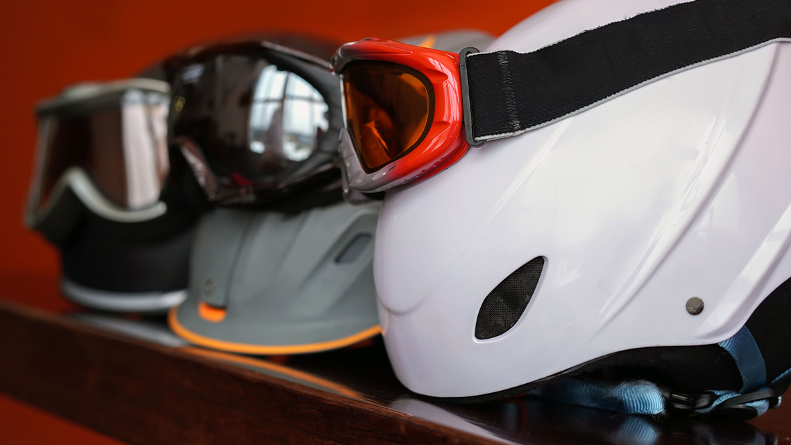 Helmet Ski helmet with goggles.