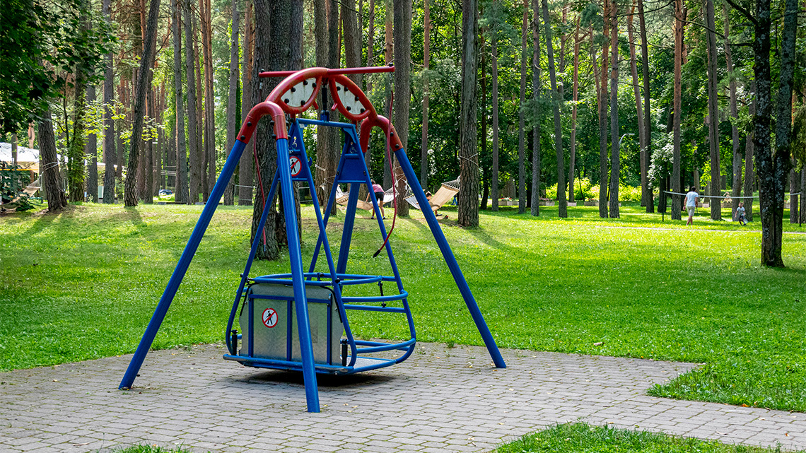 A blue swing for children with disabilities