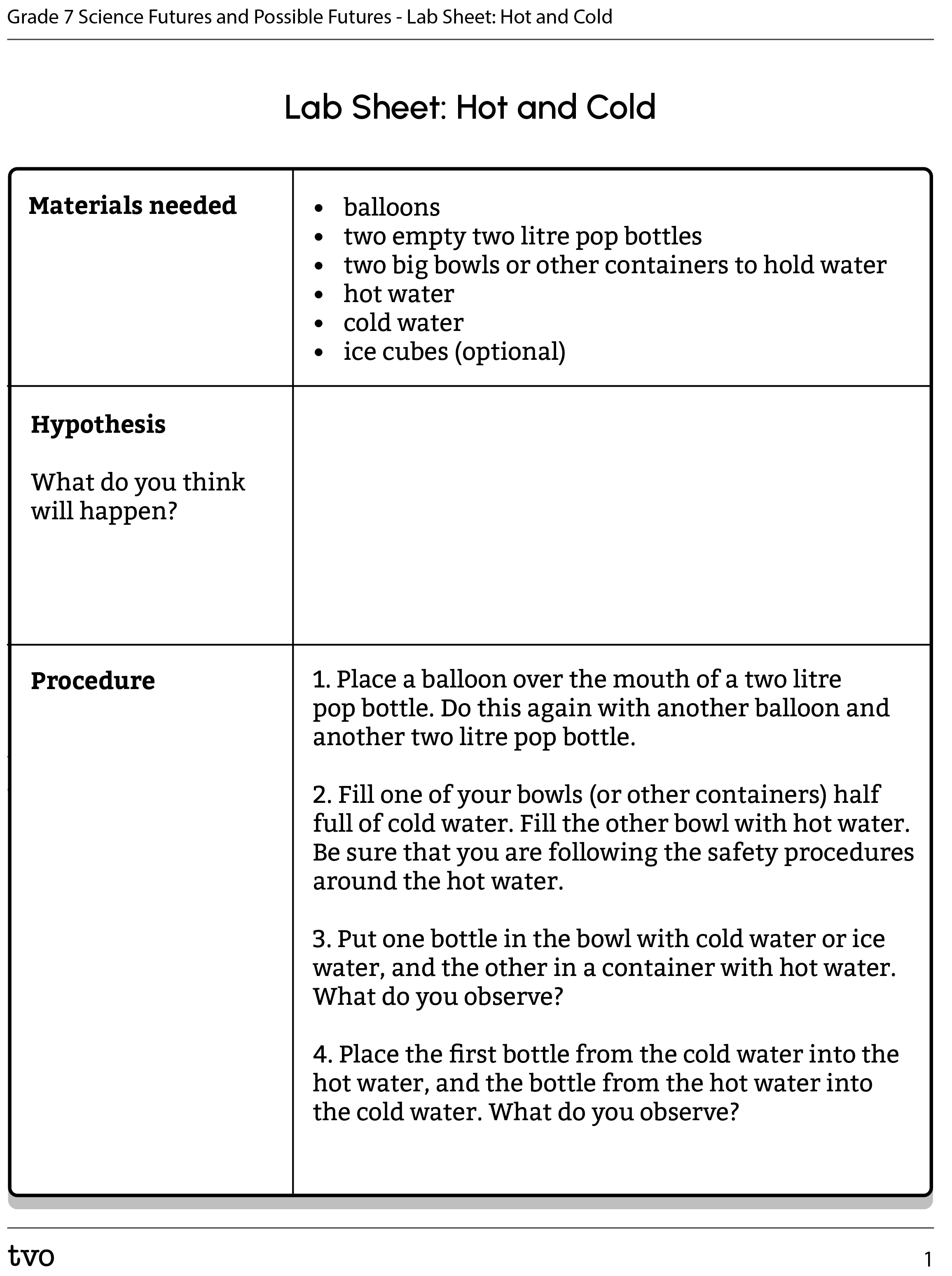 Lab Sheet: Hot and Cold