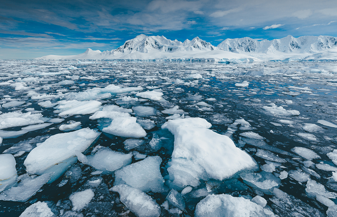 Chucks of ice floating in the artic waters.