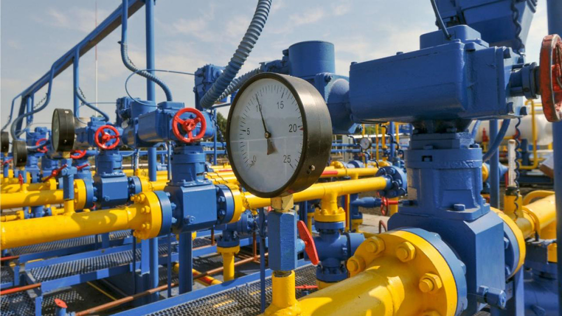 Pressure gages on pumps.