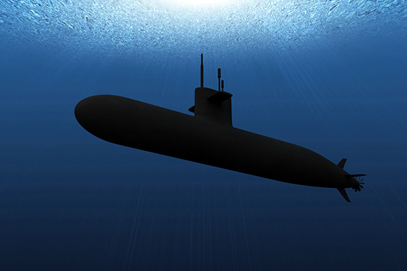 A submarine moving through the water.