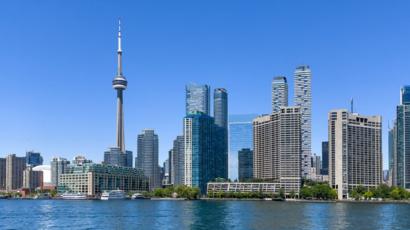The city of Toronto skyline, with the CN tower visible.