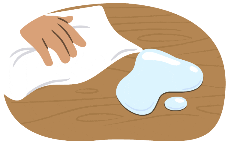 A hand uses a cotton towel to try to wipe up water.