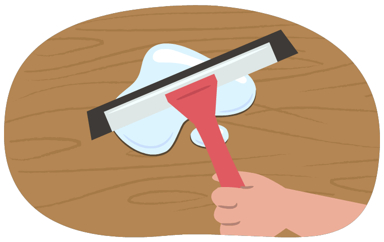 A hand uses a squeegee to try to wipe up water.