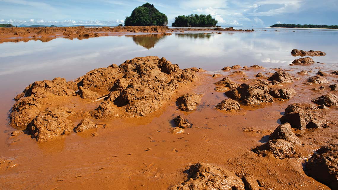 Clay soil Mindanao A river with red clay soil in the foreground and trees in the background.