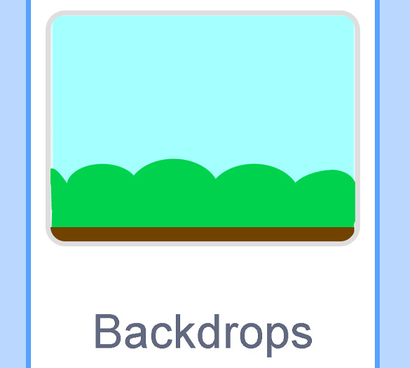 A square with a landscape of a sky, a bush and the ground. The square is labelled ‘Backdrops’.