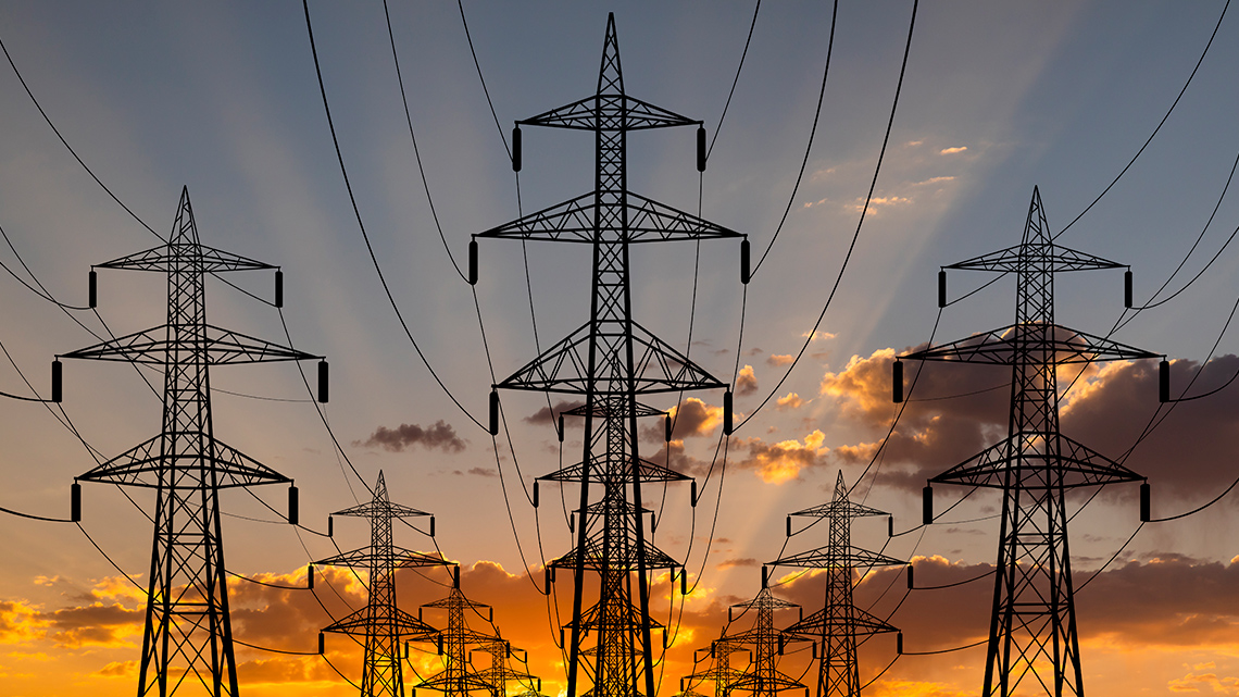 High voltage towers and power lines.