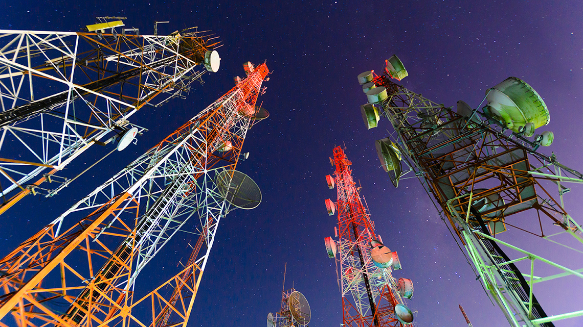Ground view of telecommunication tower