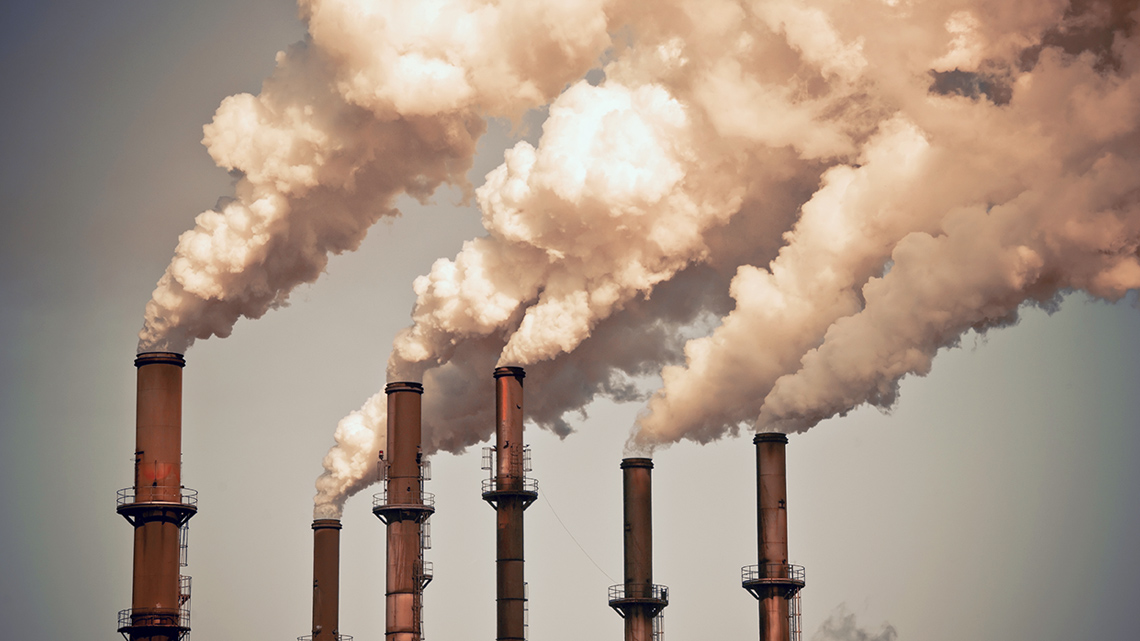 There are 6 industrial smokestacks