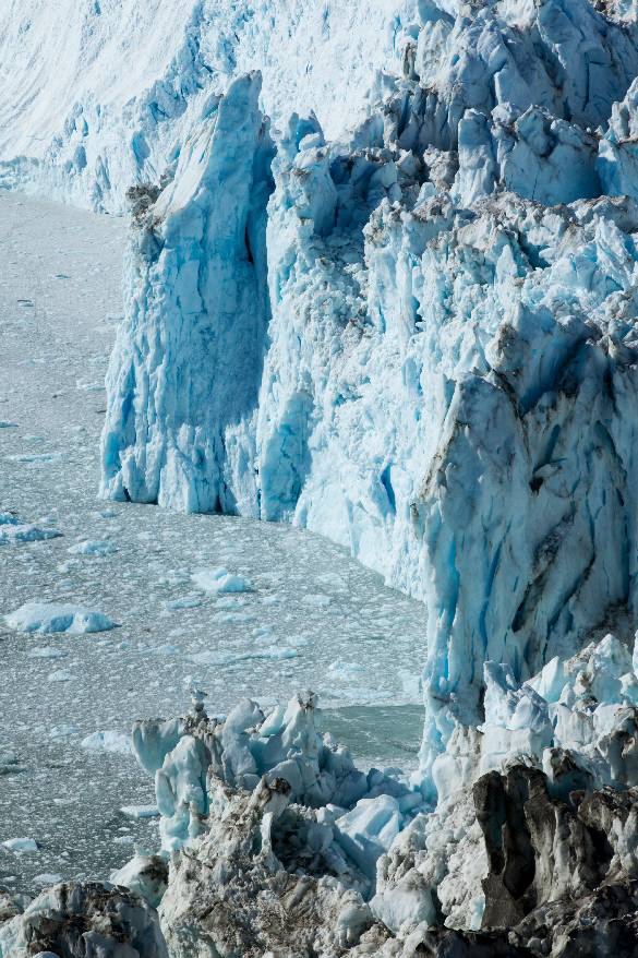 Greenland glaciers Glaciers, or tall walls of ice along the edge of freezing waters, in Greenland.