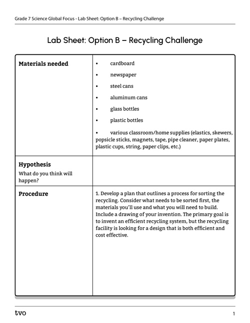 Lab Sheet: Option B – Recycling Challenge