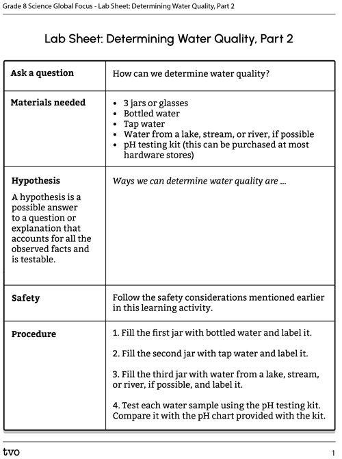Lab Sheet: Determining Water Quality, Part 2