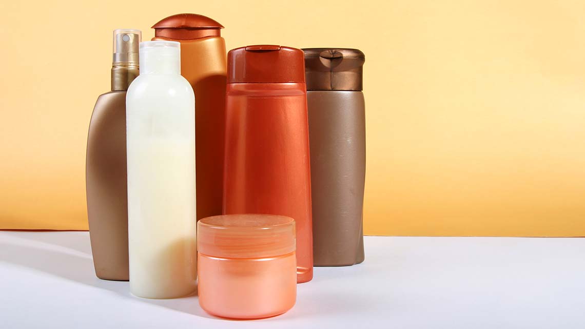 An assortment of personal care product bottles.