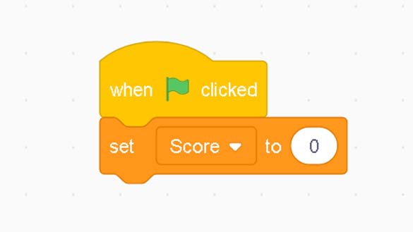 This Scratch sequence is: When green flag clicked, set score to 0