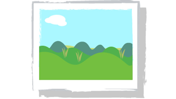 New background button. There are hills with trees and a clear sky.