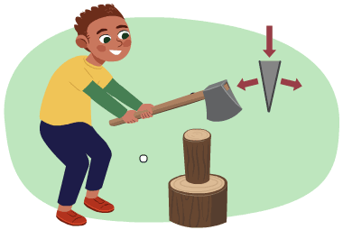 A person chopping wood using an ax.