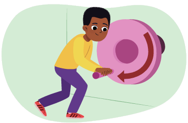 A person turning a large screw. 