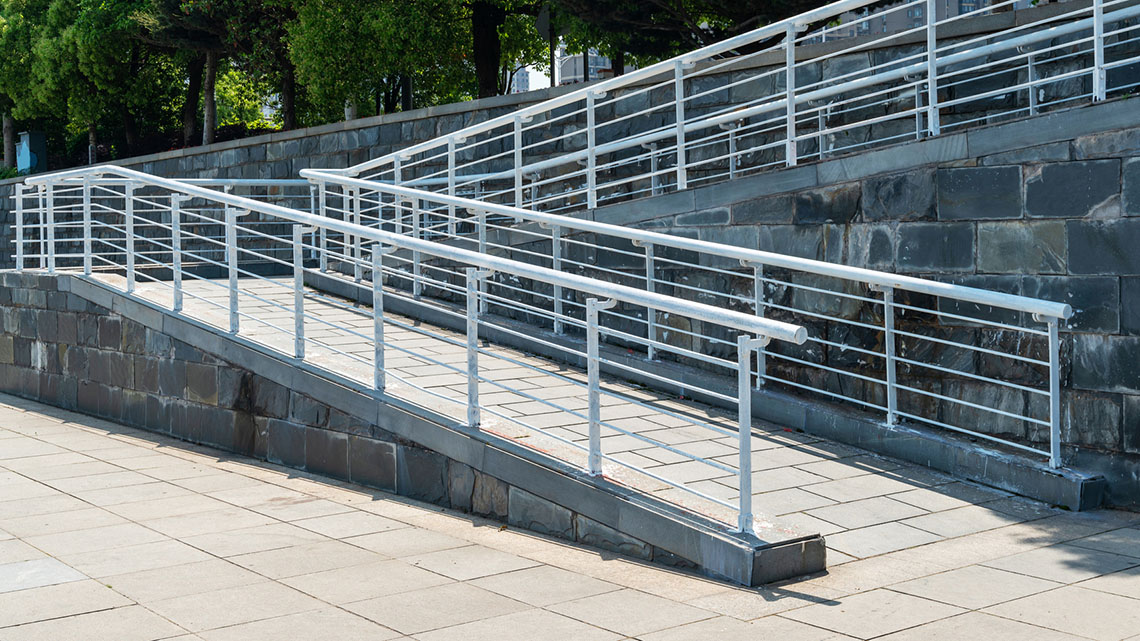 A large, wide ramp in a public area. 