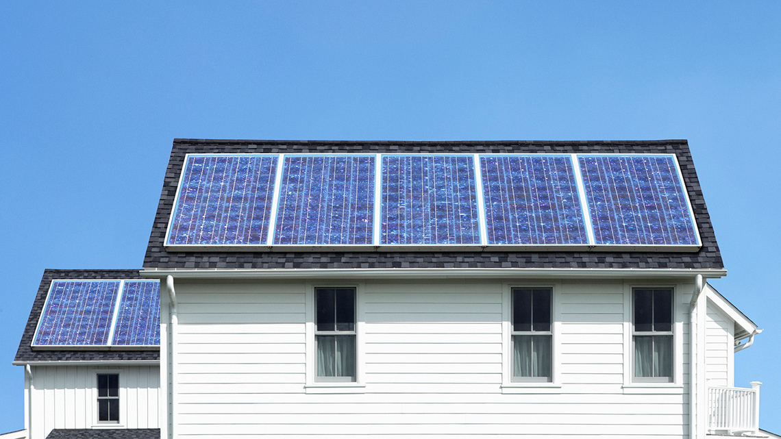 Solar panels on the roof of a house.